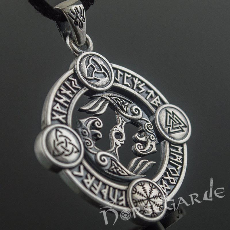Handcrafted Rune Circle with Ravens - Sterling Silver