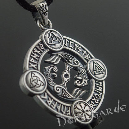 Handcrafted Rune Circle with Ravens - Sterling Silver
