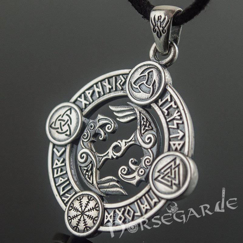 Handcrafted Rune Circle with Ravens - Sterling Silver