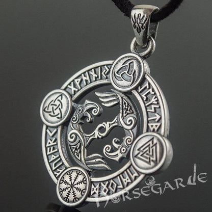 Handcrafted Rune Circle with Ravens - Sterling Silver