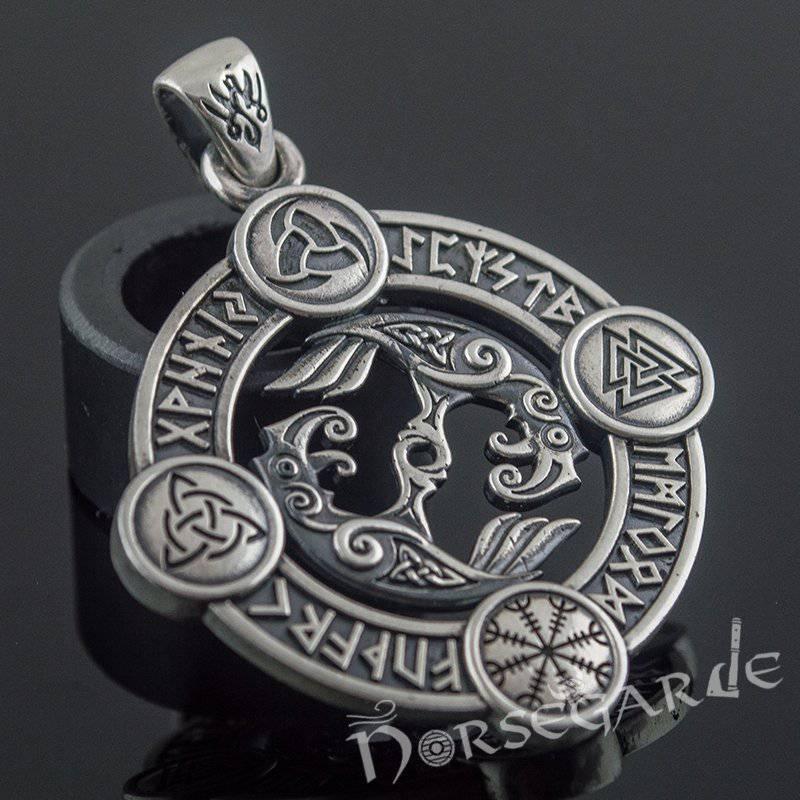 Handcrafted Rune Circle with Ravens - Sterling Silver
