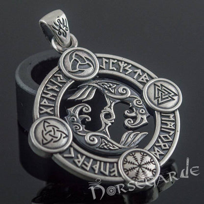Handcrafted Rune Circle with Ravens - Sterling Silver