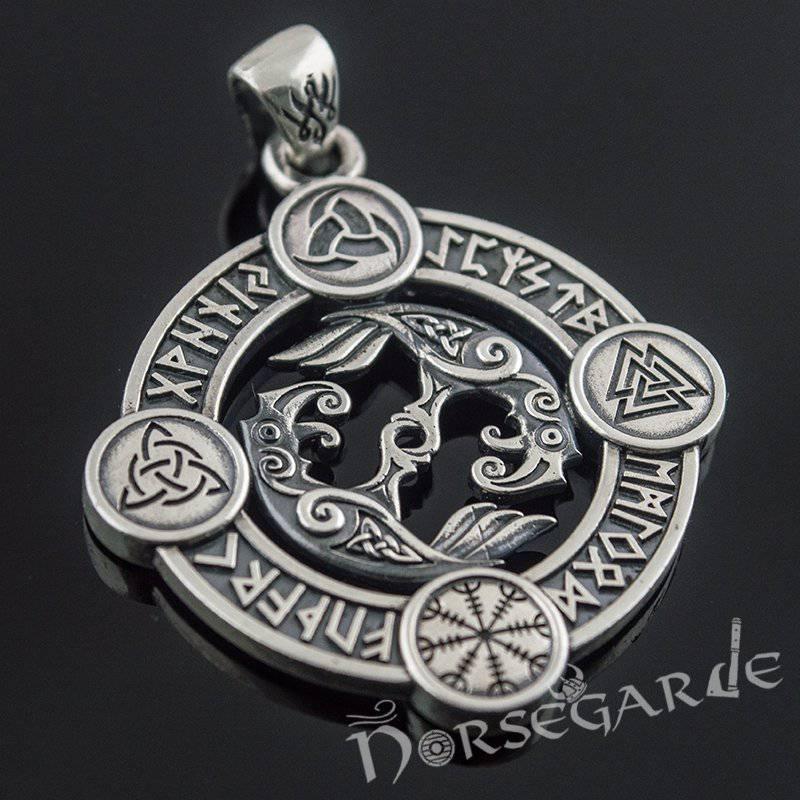 Handcrafted Rune Circle with Ravens - Sterling Silver