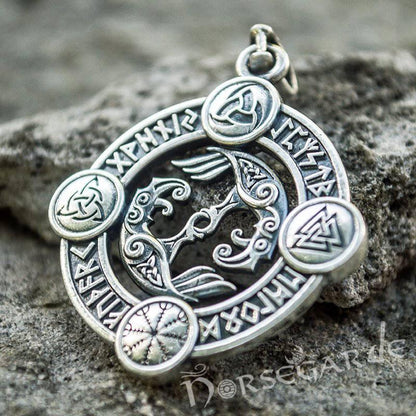 Handcrafted Rune Circle with Ravens - Sterling Silver