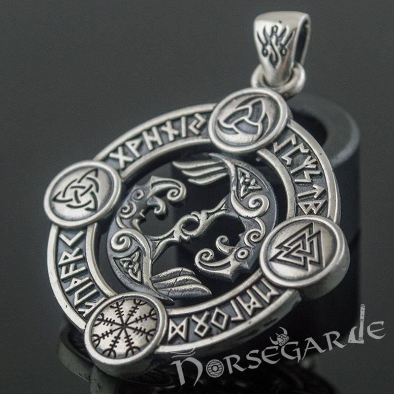 Handcrafted Rune Circle with Ravens - Sterling Silver