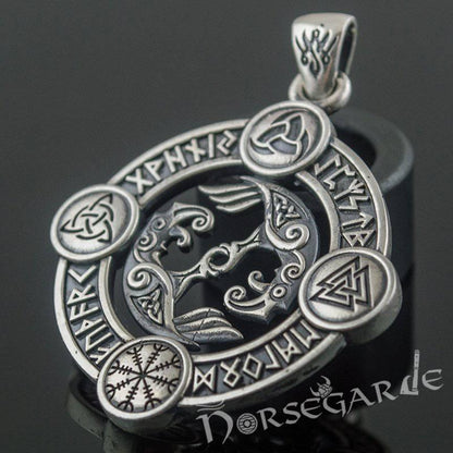 Handcrafted Rune Circle with Ravens - Sterling Silver