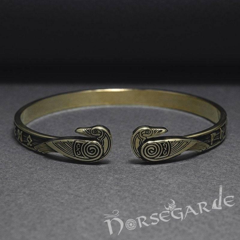 Handcrafted Runes and Ravens Arm Ring - Bronze