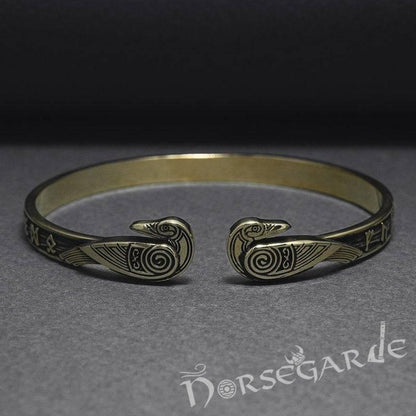 Handcrafted Runes and Ravens Arm Ring - Bronze