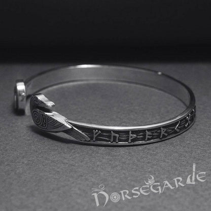Handcrafted Runes and Ravens Arm Ring - Sterling Silver