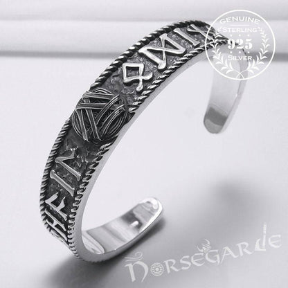 Handcrafted Runes and Valknut Arm Ring - Sterling Silver