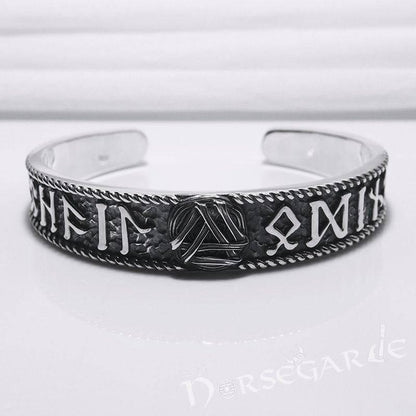 Handcrafted Runes and Valknut Arm Ring - Sterling Silver