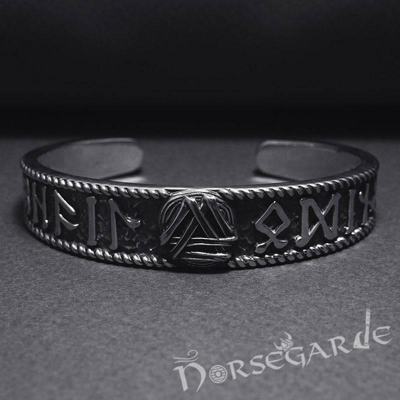 Handcrafted Runes and Valknut Arm Ring - Sterling Silver