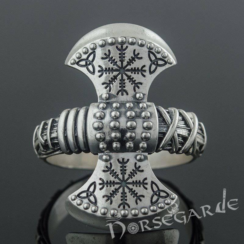 Handcrafted Runic Axe Ring - Sterling Silver