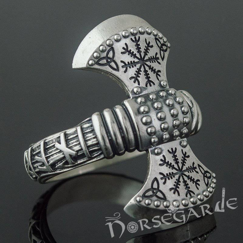 Handcrafted Runic Axe Ring - Sterling Silver