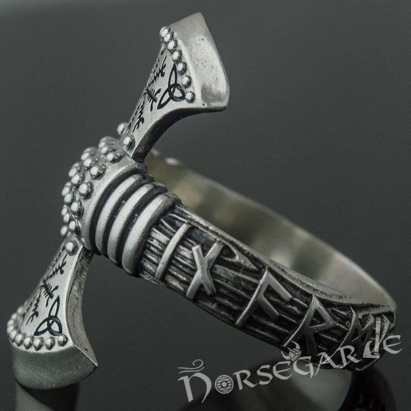 Handcrafted Runic Axe Ring - Sterling Silver