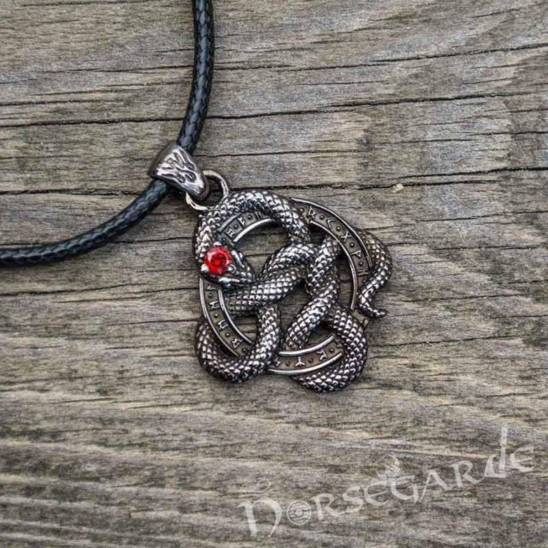 Handcrafted Runic Coiled Jormungandr Pendant - Ruthenium Plated Sterling Silver
