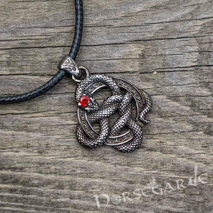 Handcrafted Runic Coiled Jormungandr Pendant - Ruthenium Plated Sterling Silver