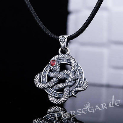 Handcrafted Runic Coiled Jormungandr Pendant - Sterling Silver