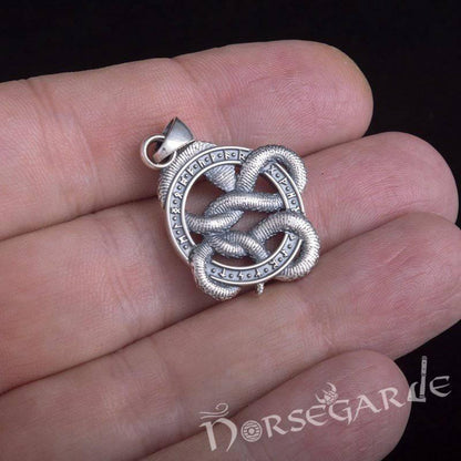 Handcrafted Runic Coiled Jormungandr Pendant - Sterling Silver