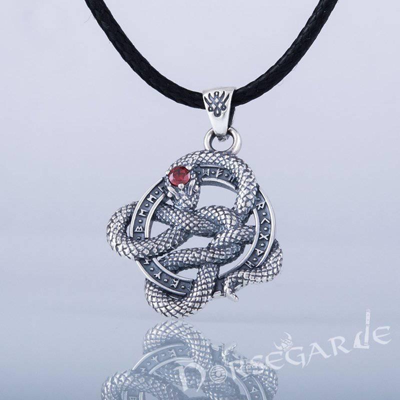 Handcrafted Runic Coiled Jormungandr Pendant - Sterling Silver