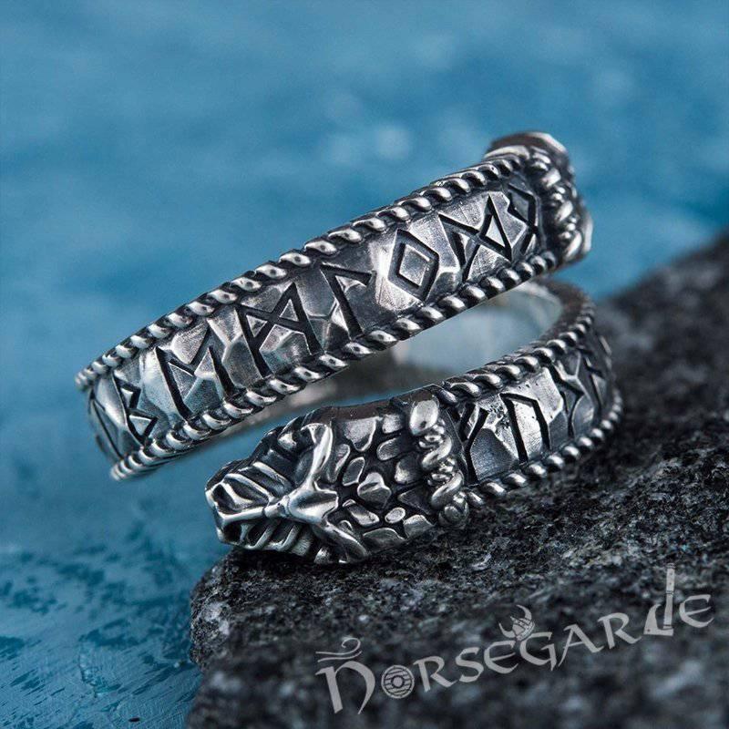 Handcrafted Runic Jormungandr Band - Sterling Silver