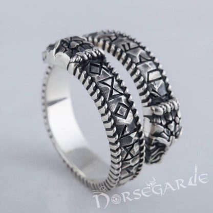 Handcrafted Runic Jormungandr Band - Sterling Silver