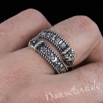 Handcrafted Runic Jormungandr Band - Sterling Silver