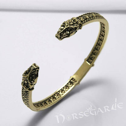 Handcrafted Runic Jormungandr Torc Bracelet - Bronze