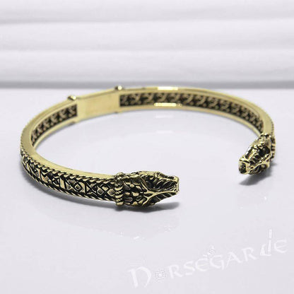 Handcrafted Runic Jormungandr Torc Bracelet - Bronze