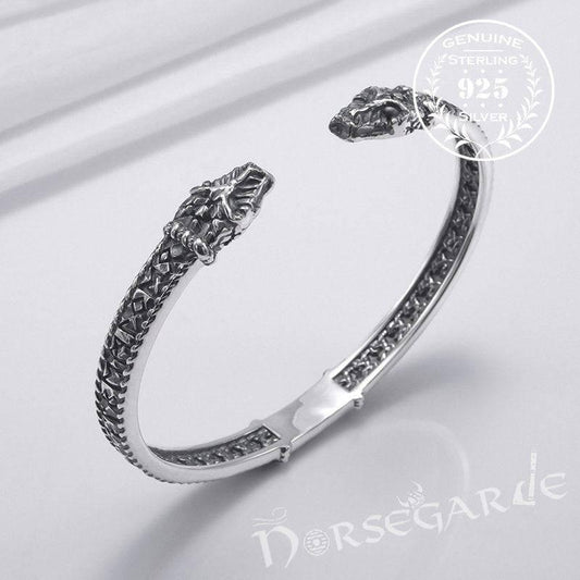 Handcrafted Runic Jormungandr Torc Bracelet - Sterling Silver