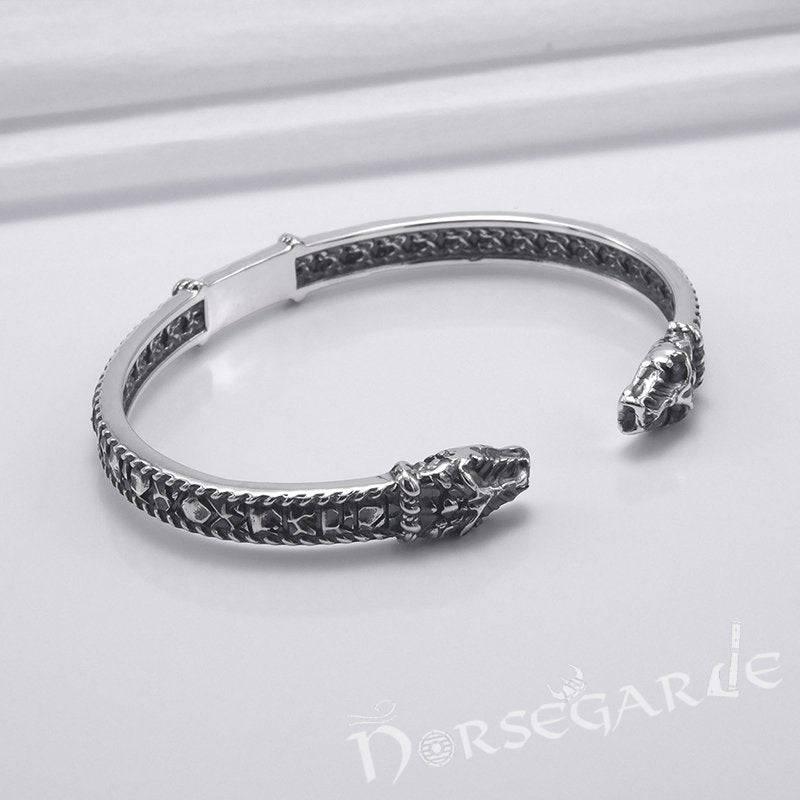 Handcrafted Runic Jormungandr Torc Bracelet - Sterling Silver