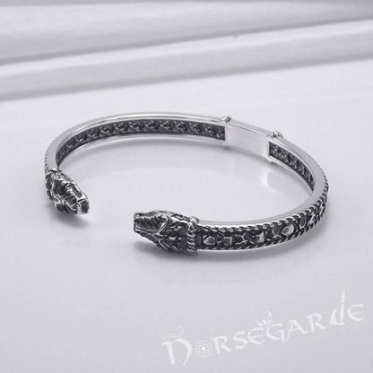 Handcrafted Runic Jormungandr Torc Bracelet - Sterling Silver