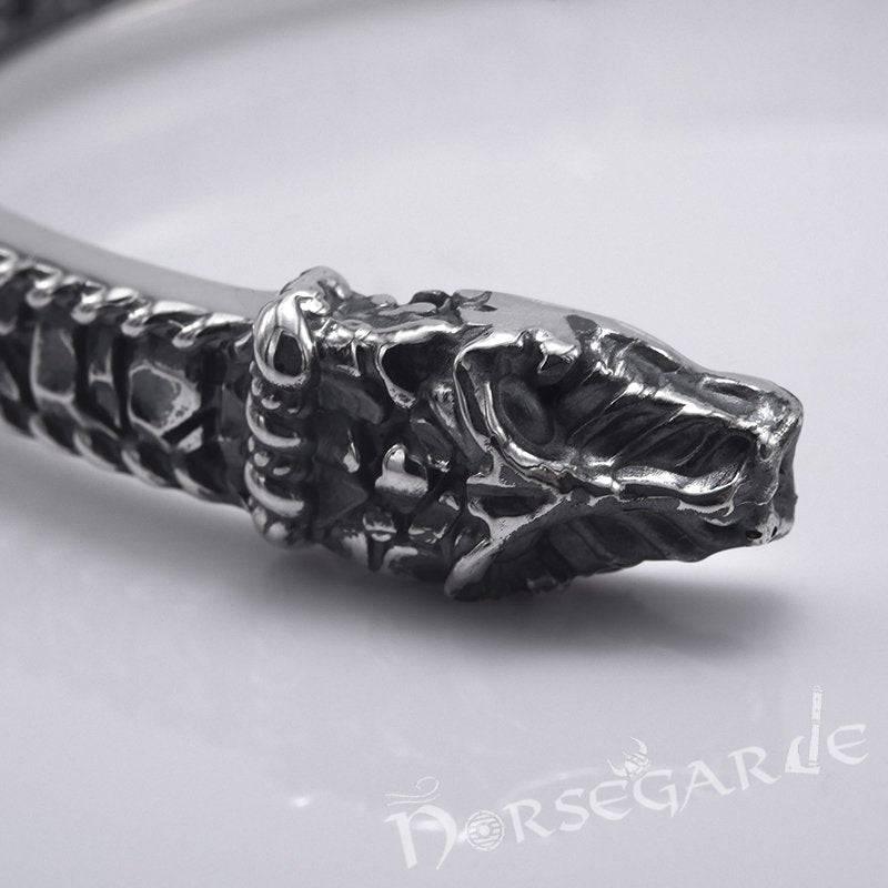 Handcrafted Runic Jormungandr Torc Bracelet - Sterling Silver