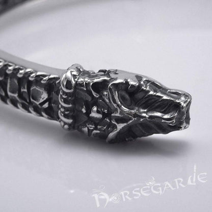 Handcrafted Runic Jormungandr Torc Bracelet - Sterling Silver
