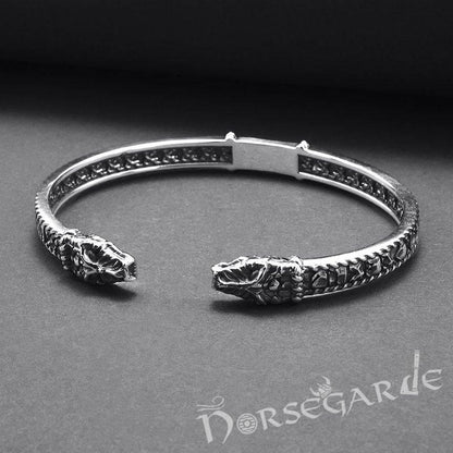 Handcrafted Runic Jormungandr Torc Bracelet - Sterling Silver