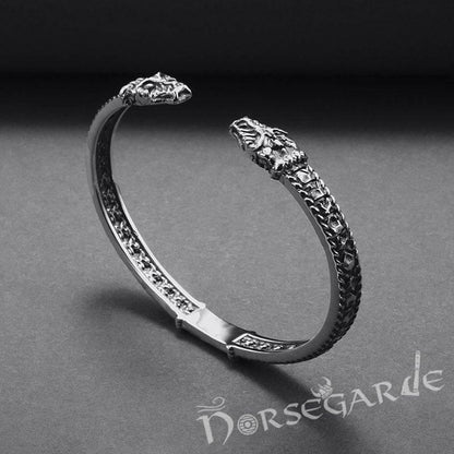 Handcrafted Runic Jormungandr Torc Bracelet - Sterling Silver