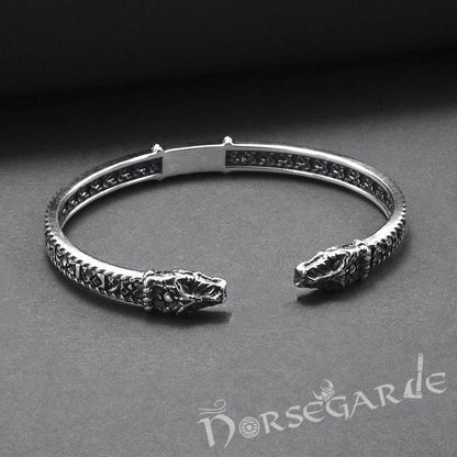 Handcrafted Runic Jormungandr Torc Bracelet - Sterling Silver
