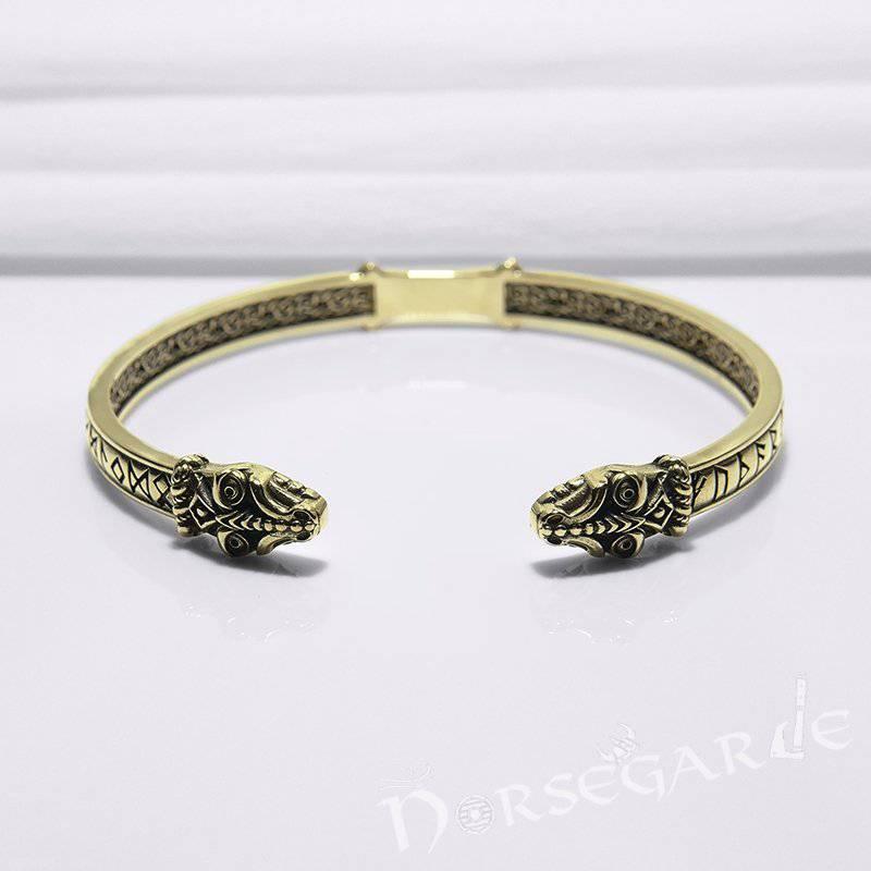 Handcrafted Runic Serpent Torc Bracelet - Bronze