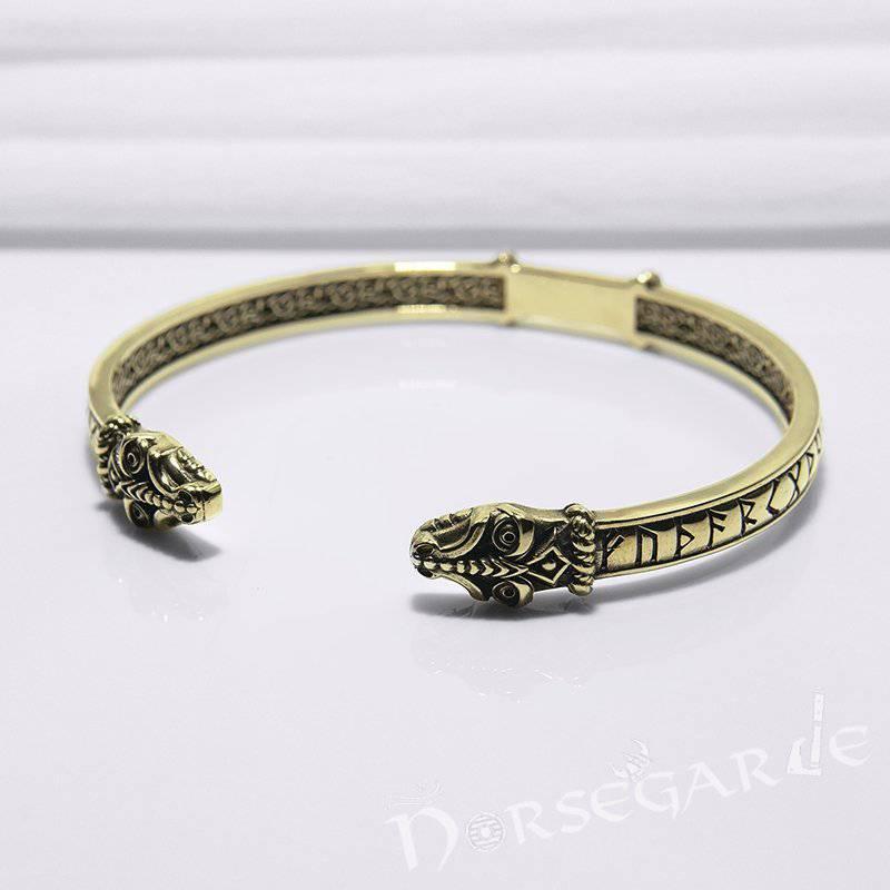 Handcrafted Runic Serpent Torc Bracelet - Bronze