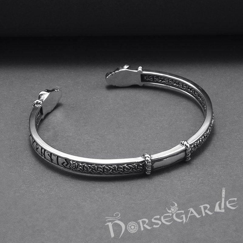 Handcrafted Runic Serpent Torc Bracelet - Sterling Silver