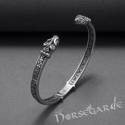 Handcrafted Runic Serpent Torc Bracelet - Sterling Silver