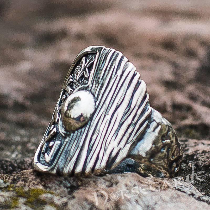 Handcrafted Runic Shield Signet Ring - Sterling Silver