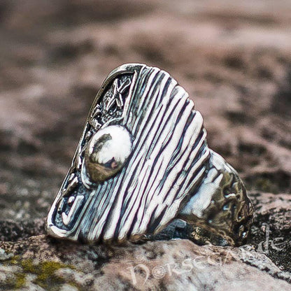 Handcrafted Runic Shield Signet Ring - Sterling Silver
