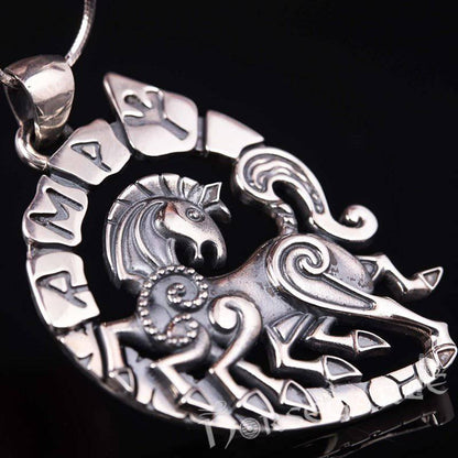 Handcrafted Runic Sleipnir Pendant - Sterling Silver