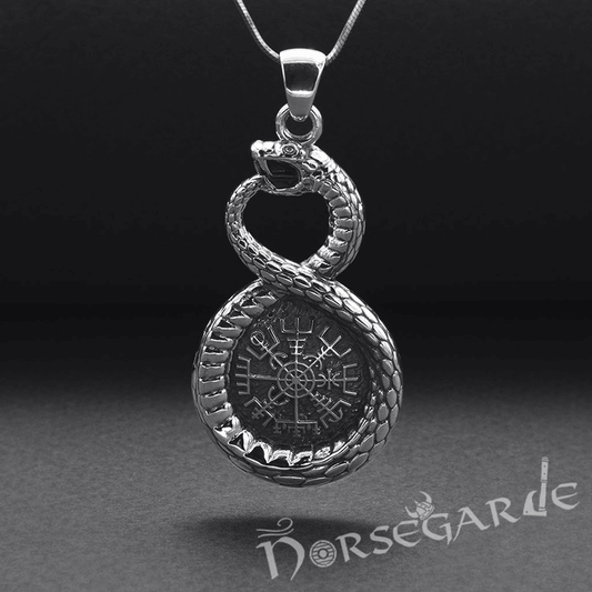 Handcrafted Serpent and Vegvisir Pendant - Sterling Silver