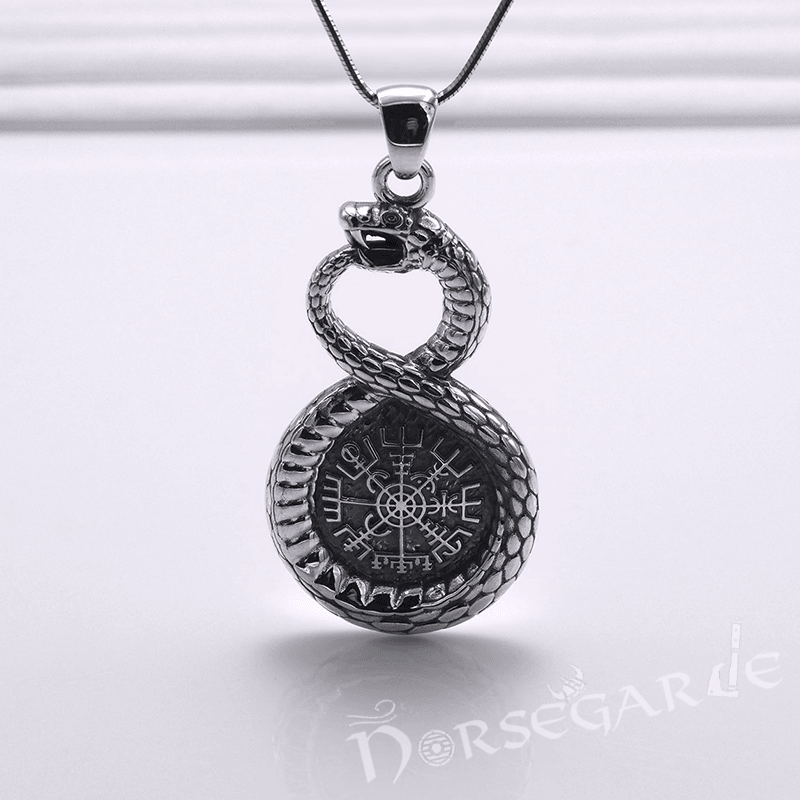Handcrafted Serpent and Vegvisir Pendant - Sterling Silver