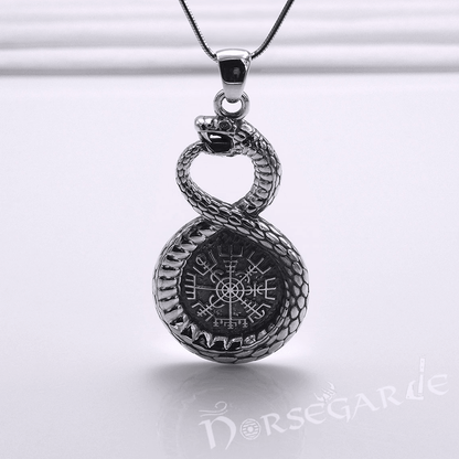 Handcrafted Serpent and Vegvisir Pendant - Sterling Silver
