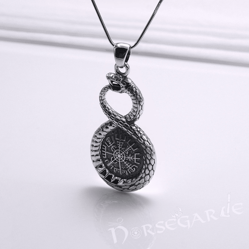 Handcrafted Serpent and Vegvisir Pendant - Sterling Silver