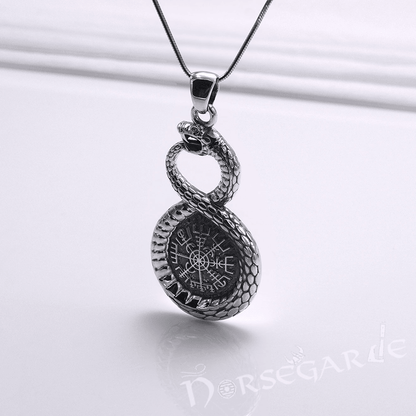 Handcrafted Serpent and Vegvisir Pendant - Sterling Silver