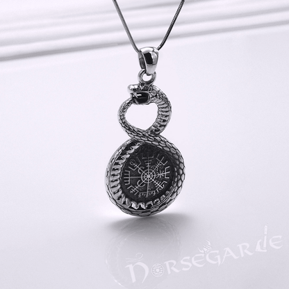 Handcrafted Serpent and Vegvisir Pendant - Sterling Silver